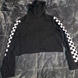 Super cropped hooded checkered long sleeve shirt
